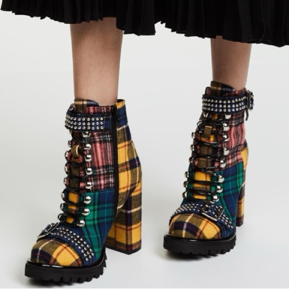 JEFFREY CAMPBELL Lilith 2 Combat Boots PLAID Size 6.5